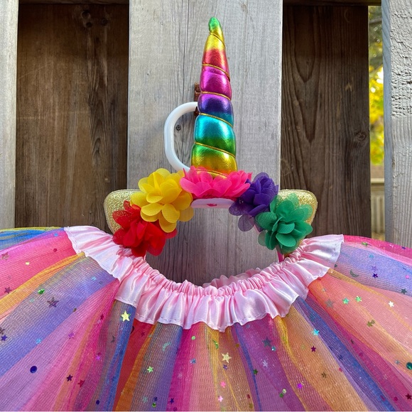 2 pcs set NEW Unicorn tutu hair band set 4 fully layer sparkle rainbow tutu - Picture 3 of 6